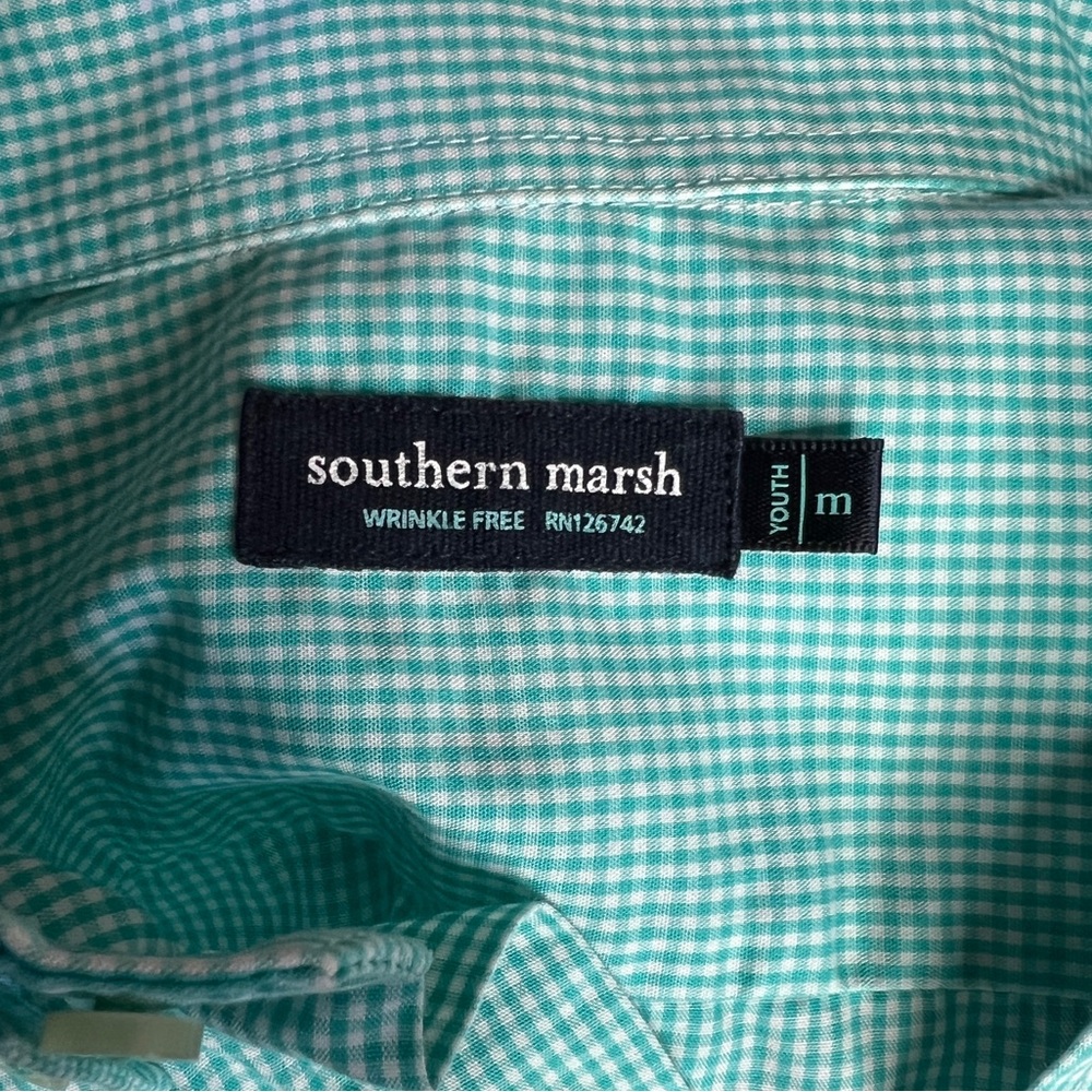Southern Marsh Youth Medium Aqua Green Gingham Button Down Shirt Preppy - Picture 4 of 5